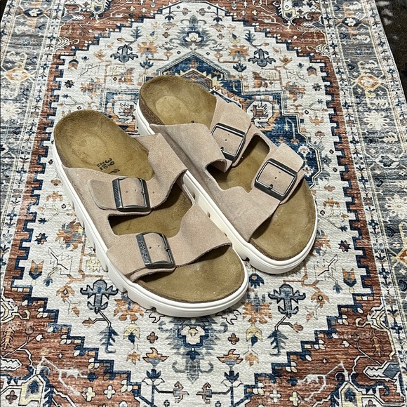 Papillio Shoes - Papillio by Birkenstock Arizona Chunky Light Tan Suede Sandals